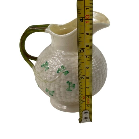Belleek Eggshell Porcelain Creamer Saucer Shamrock Irish Basket Weave - Picture 9 of 10